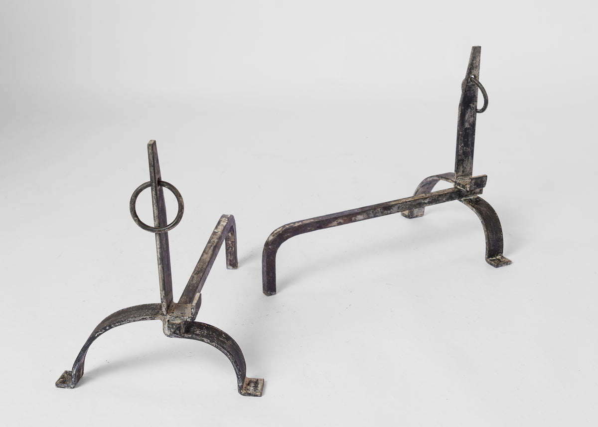 "Décalé" Asymmetrical Andirons - France 1970's