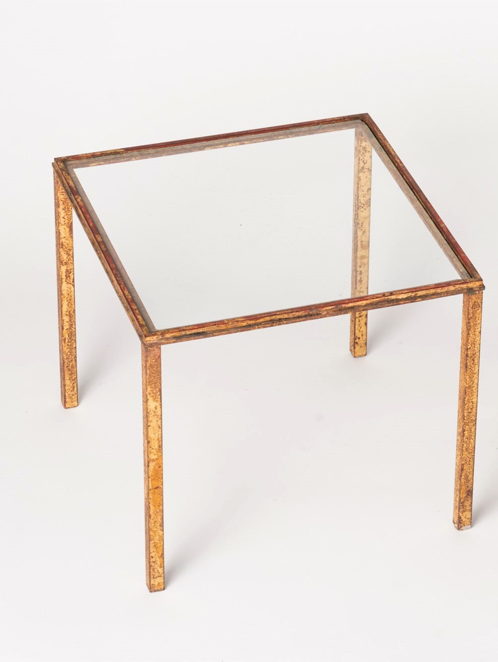 Pair of Robert Thibier Gold Leaf and Red Patina Side Tables, France, 1960's