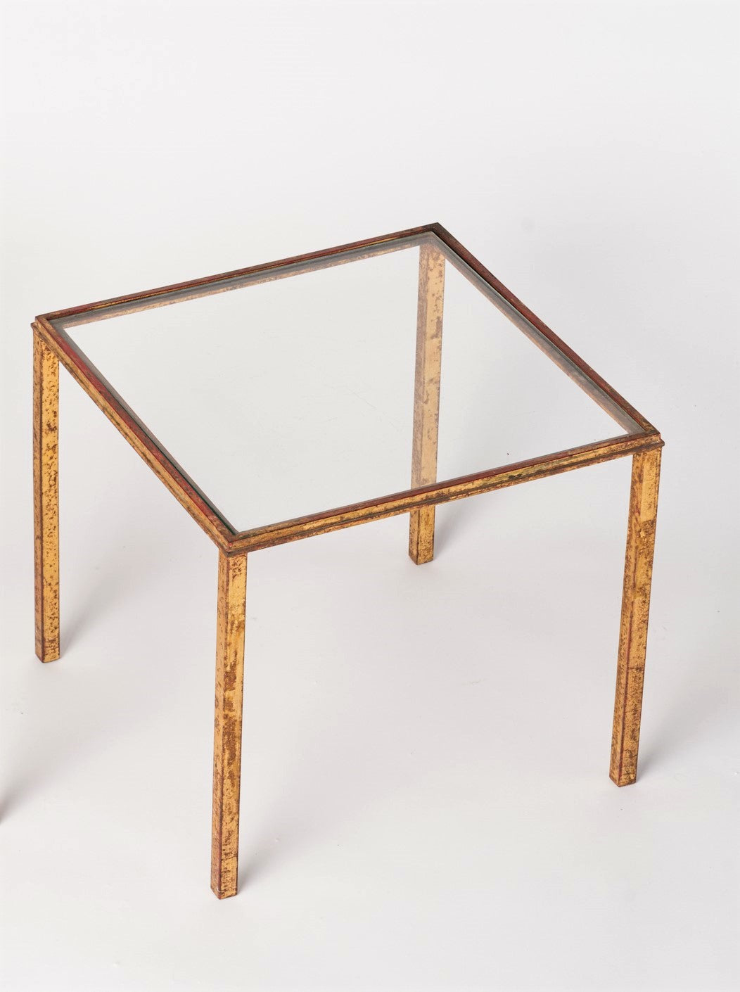 Pair of Robert Thibier Gold Leaf and Red Patina Side Tables, France, 1960's