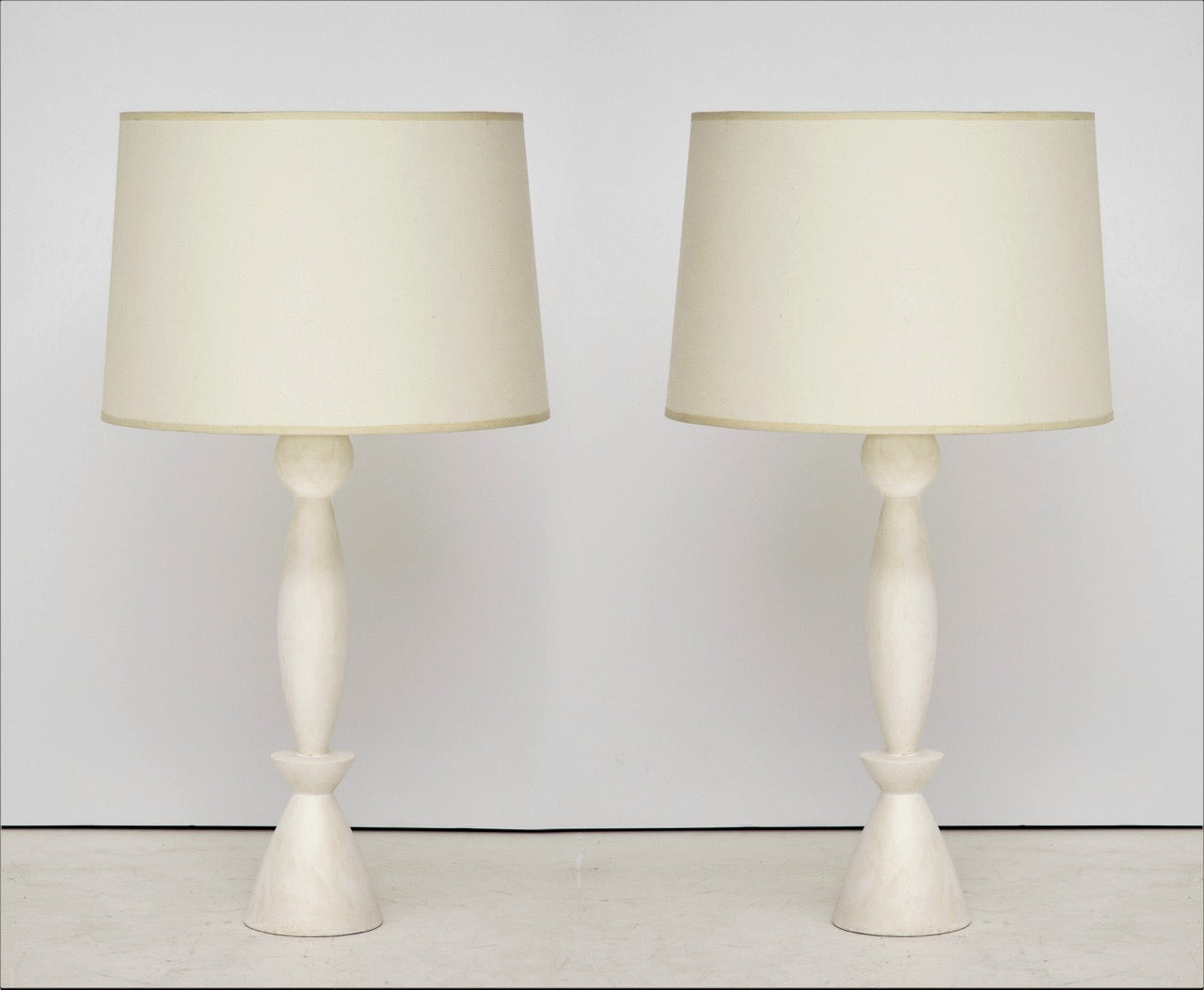 Pair of "Quille" Crème Patinated Plaster Table Lamps by Facto Atelier Paris